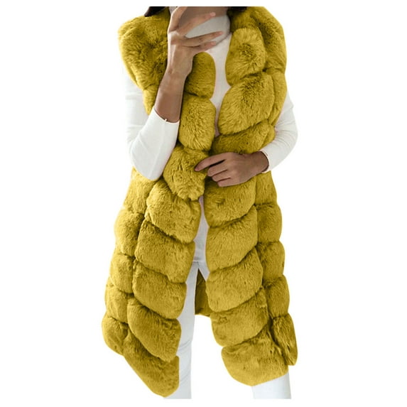 RYRJJ Womens Faux Fur Winter Vest Coats Sleeveless Warm Jacket Vest Plus Size Fuzzy Fleece Long Coat Outerwear with Pocket