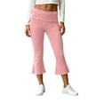 thumbnail image 1 of RYRJJ Womens Flare Capri Pants High Rise Fold Over Stretch Casual Ruffle Yoga Capris Pant Comfy Summer Workout Cropped Leggings(Pink,M), 1 of 8