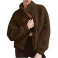 thumbnail image 1 of RYRJJ Womens Fleece Jackets Casual Long Sleeve Stand Collar Fuzzy Sherpa Zip Up Warm Coats Fall Winter Outwear with Pockets(Brown,XXL), 1 of 9