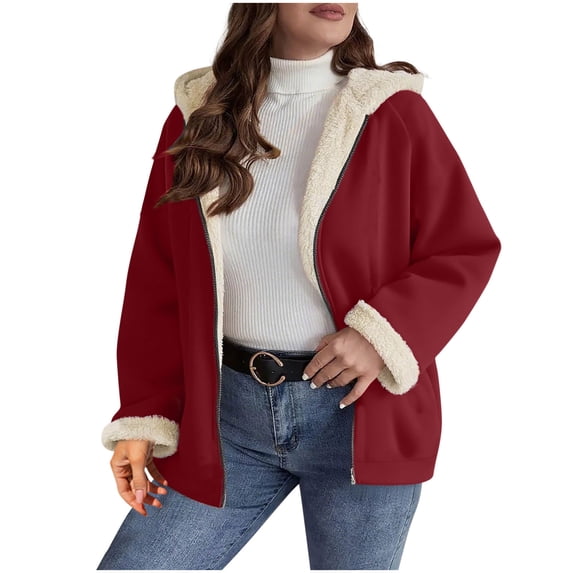 RYRJJ Womens Fleece Lined Zip Up Hoodie Jacket Winter Thick Warm Sweatshirt Outerwear Casual Thermal Sherpa Hooded Coats(Wine,S)