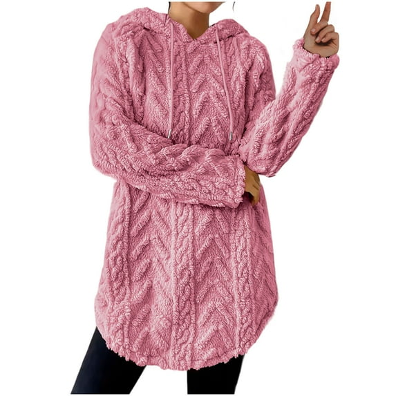RYRJJ Womens Fuzzy Hoodies Pullover Oversized Hooded Sweatshirt Lightweight Fall Winter Warm Sherpa Fleece Hoodie(Pink,M)