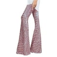 thumbnail image 1 of RYRJJ Womens High Waist Sequin Sparkle Flared Pants Wide Leg Bell Bottom Palazzo Trousers Casual Party Disco Clubwear(Pink,XXL), 1 of 3