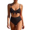 thumbnail image 1 of RYRJJ Womens High Waisted Bikini Set Tie Knot Tummy Control Two Piece Swimsuits Adjustable Strap Bathing Suits(Black,L), 1 of 5