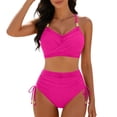 thumbnail image 1 of RYRJJ Womens High Waisted Bikini Sets Drawstring Tummy Control Swimsuits Crisscross Tie Back Halter Bathing Suit(Hot Pink,L), 1 of 6