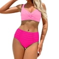 thumbnail image 1 of RYRJJ Womens High Waisted Bikini Sets Tummy Control Two Piece Swimsuits Full Coverage V-Neck Knot Front Bathing Suit(Pink,S), 1 of 7