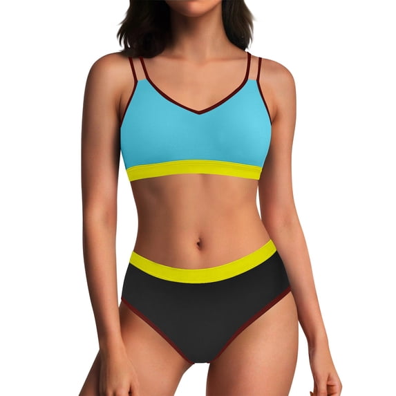 RYRJJ Womens High Waisted Bikini Sets Two Piece Swimsuits Modest Color Block Adjustable Straps Bathing Suits(Light Blue,XL)