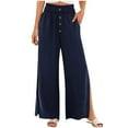 thumbnail image 1 of RYRJJ Womens High Waisted Pants Wide Leg Side High Slit Long Palazzo Pants Summer Casual Loose Flowy Beach Trousers with Pockets(Dark Blue,L), 1 of 8