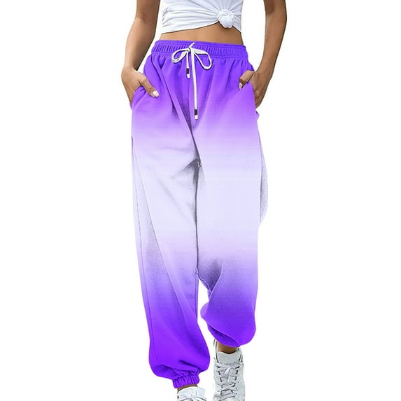 RYRJJ Womens High Waisted Sweatpants Y2K Gradient Athletic Workout Jogger Pants Cinch Bottom Baggy Lounge Trousers with Pockets(Purple,XXL)