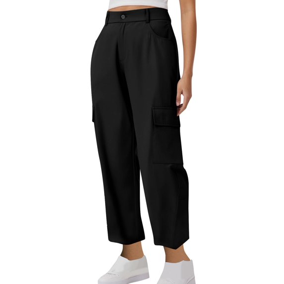 RYRJJ Womens High Waisted Wide Leg Cargo Pants Baggy Dress Pants Business Casual Work Trousers with Pockets(Black;M)