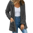 thumbnail image 1 of RYRJJ Womens Hooded Cardigan Winter Long Sleeve Open Front Solid Fuzzy Fleece Jacket Coats Outerwear with Pockets, 1 of 5