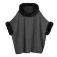 thumbnail image 1 of RYRJJ Womens Hooded Poncho Cape Batwing Sleeve Shawl Wrap with Faux Fur Trim Winter Warm Cardigan Dressy Cloak Fashion Tops Coat(Dark Gray,Free Size), 1 of 3