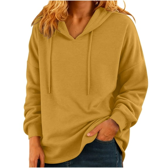 RYRJJ Womens Hoodies Casual Long Sleeve Drawstring Pullover Sweatshirts Lightweight Loose Fit Comfy Fleece Hooded Tops(Yellow,XXL)