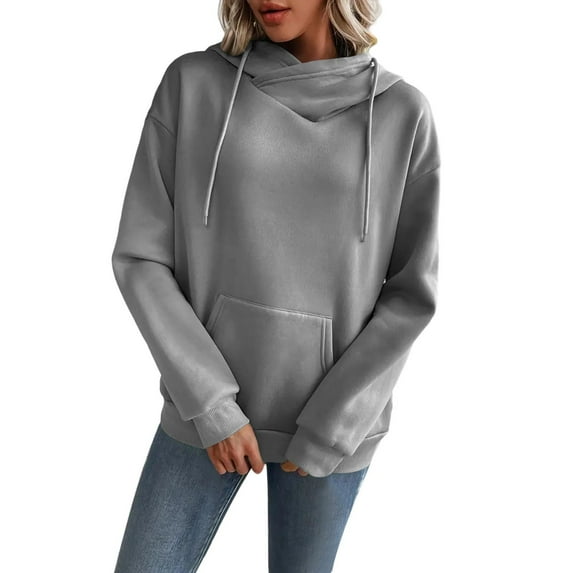 RYRJJ Womens Hoodies Sweatshirt Long Sleeve Cowl Neck Pullover Tops Casual Fall Workout Hooded Sweatshirts with Pocket(Gray,M)