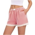 thumbnail image 1 of RYRJJ Womens Lace Trim Boxer Shorts Pajama Gingham Shorts Y2K Summer Casual Lounge Sleep Striped Beach Bottoms(Red,XL), 1 of 5