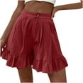 thumbnail image 1 of RYRJJ Womens Linen Beach Shorts Summer Ruffle Flowy Lounge Shorts Casual High Waisted Wide Leg Short Pants with Pockets(Wine,XL), 1 of 7