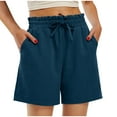 thumbnail image 1 of RYRJJ Womens Linen Shorts High Waisted Wide Leg Drawstring Ruffle Shorts Summer Casual Loose Beach Shorts with Pockets(Navy,L), 1 of 9