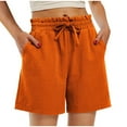 thumbnail image 1 of RYRJJ Womens Linen Shorts High Waisted Wide Leg Drawstring Ruffle Shorts Summer Casual Loose Beach Shorts with Pockets(Orange,L), 1 of 9
