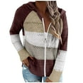 thumbnail image 1 of RYRJJ Womens Long Sleeve Knit Sweater Outwear Full Zip Up Hoodie Jacket Lightweight Drawstring Color Block Sweatshirt Coat(Wine,XL), 1 of 7