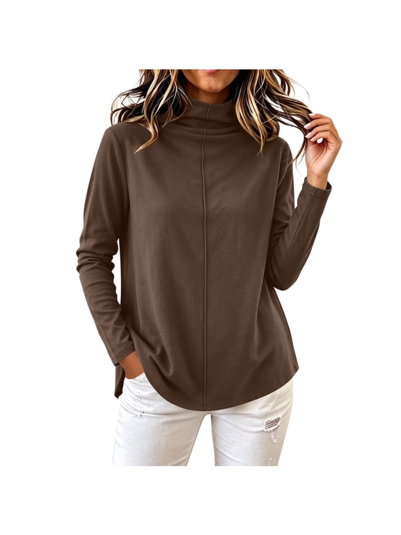 Womens Long Sleeve Shirts Mock Neck Loose Fitted Tops Lightweight Soft Comfy Casual Base Layer Tunic Blouse