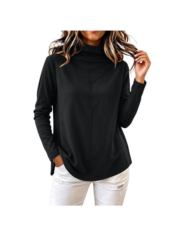 Womens Long Sleeve Shirts Mock Neck Loose Fitted Tops Lightweight Soft Comfy Casual Base Layer Tunic Blouse