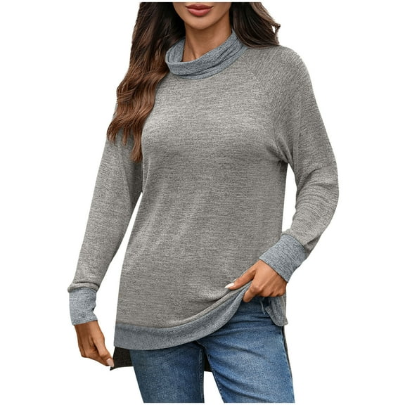 RYRJJ Womens Long Sleeve Tunic Tops Turtle Neck Lightweight Pullover Sweatshirts Soft Comfy Loose Fall Casual Side Split Blouse(Gray,S)