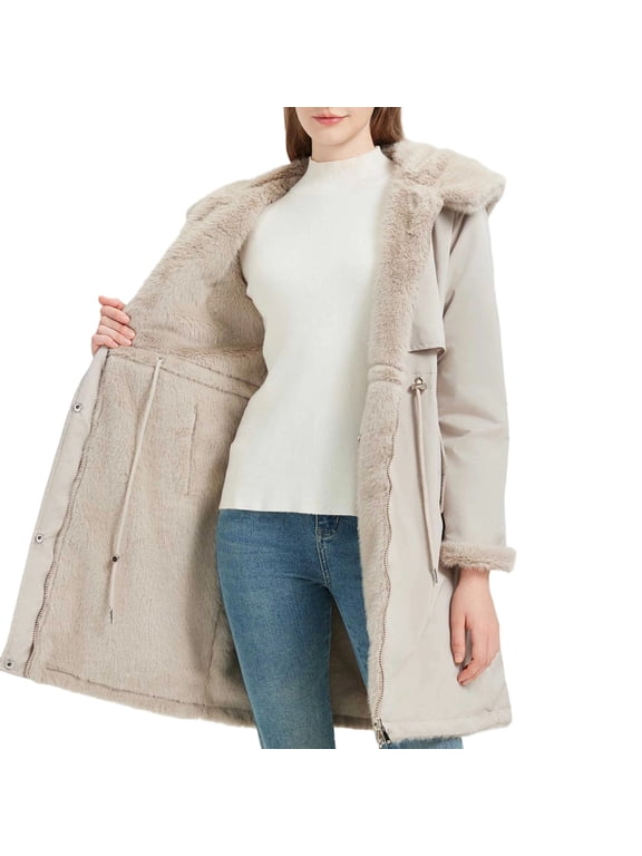 Womens Long Winter Parka Coat Windproof Thickened Sherpa Fleece Lined Reversible Jackets Warm Padded Outerwear with Hood(Gray,XXL)