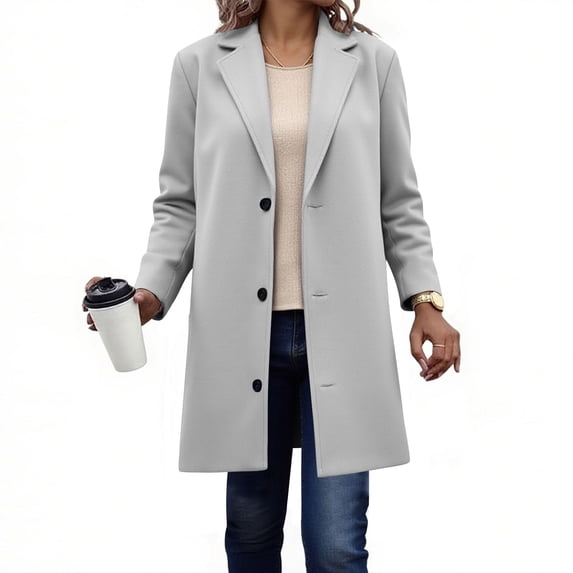 RYRJJ Womens Long Wool Coat Warm Single Breasted Peacoat Jacket Classic Notched Lapel Trench Coats Fall Winter Outerwear(Gray,XL)