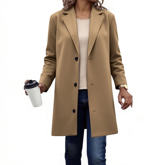 RYRJJ Womens Long Wool Coat Warm Single Breasted Peacoat Jacket Classic Notched Lapel Trench Coats Fall Winter Outerwear(Khaki,S)