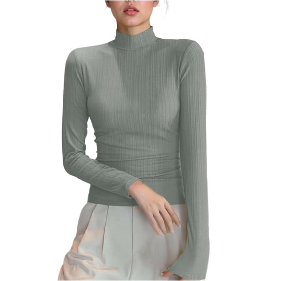 RYRJJ Womens Mock Turtleneck Long Sleeve Shirts Fall Ribbed Tops Basic Layering Soft Thermal Undershirts Tees(Army Green,XL)