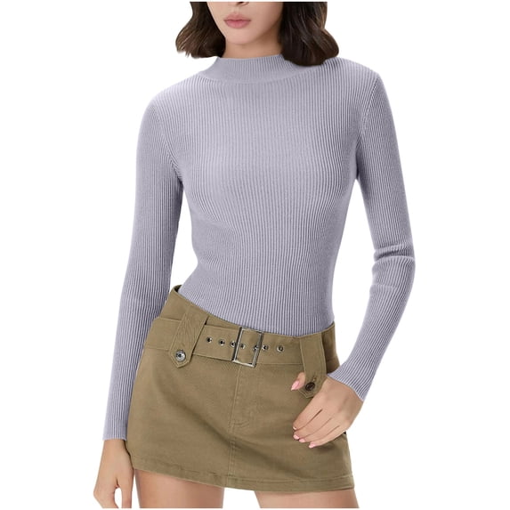 RYRJJ Womens Mock Turtleneck Tops Lightweight Long Sleeve Shirts Slim Fit Fall Fashion Thermal Undershirts Base Layer Tees(Gray,XXL)