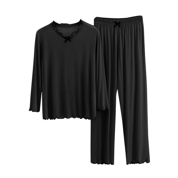RYRJJ Womens Modal Pajamas Sets Long Sleeve Crewneck Top and wide Leg Pants Lightweight Sleepwear Comfy Pjs Lounge Set