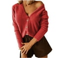 thumbnail image 1 of RYRJJ Womens Open Front Fuzzy Cardigan Sweaters Long Sleeve V-Neck Button Down Lightweight Knit Sweater Outwear Fall Winter Jacket Coat(Red,XXL), 1 of 9