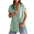 thumbnail image 1 of RYRJJ Womens Oversized Button Down Shirts Summer Striped Short Sleeve Blouses with Pocket Dressy Casual Collared Business Work Tops, 1 of 6