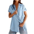 thumbnail image 1 of RYRJJ Womens Oversized Button Down Shirts Summer Striped Short Sleeve Blouses with Pocket Dressy Casual Collared Business Work Tops, 1 of 5
