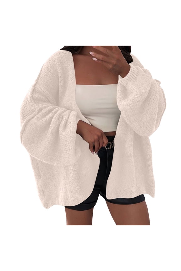 Womens Oversized Cardigan Sweaters Fall Long Lantern Sleeve Chunky Knit Open Front Lightweight Slouchy Sweater Coats(Beige,S)