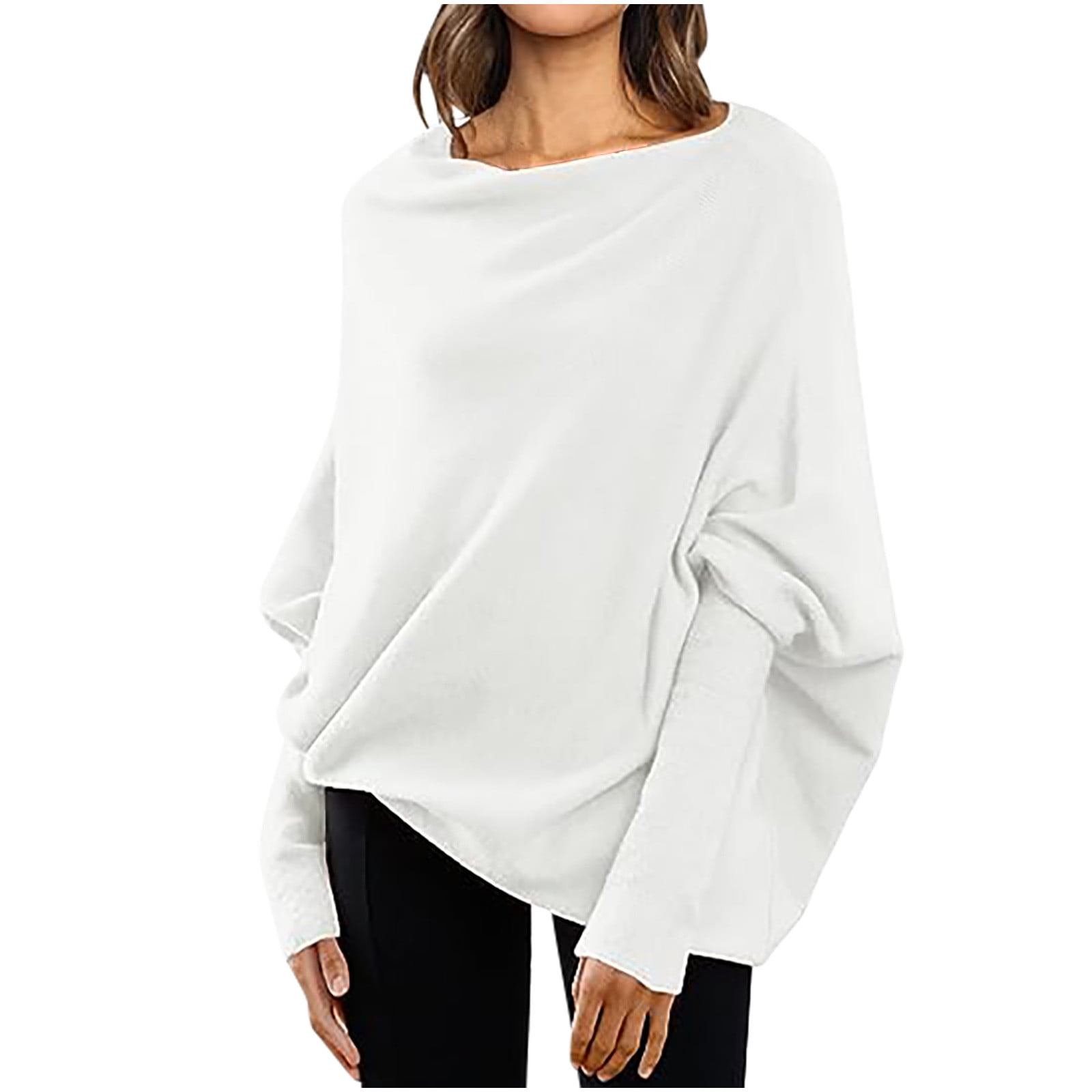RYRJJ Womens Oversized Ccasual Sweaters Long Batwing Sleeve Boat Neck ...