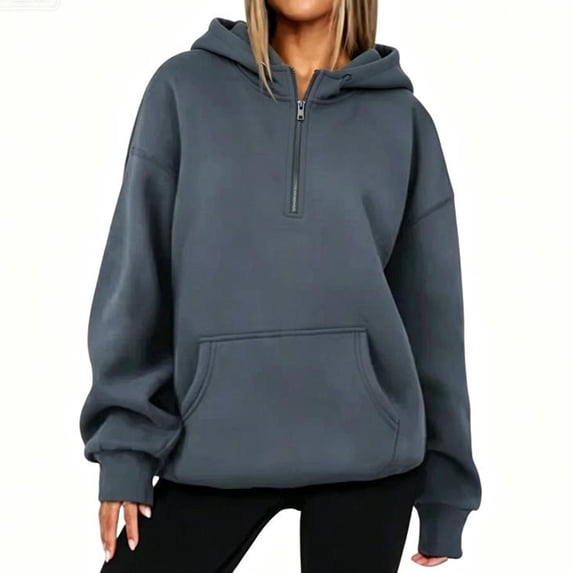 RYRJJ Womens Oversized Half Zip Hoodies Comfy Long Sleeve Hooded Sweatshirts Casual Loose Fit Fall Winter Fashion Pullover Tops with Pocket