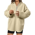 thumbnail image 1 of RYRJJ Womens Oversized Hoodies Fleece Lined Quarter Zip Pullover Tops Long Sleeve Casual Lightweight Sweatshirts(Khaki,XXL), 1 of 7
