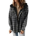 thumbnail image 1 of RYRJJ Womens Oversized Plaid Shacket Jacket Long Sleeve Button Down Sherpa Fleece Lined Hooded Jackets Winter Warm Outerwear Coat(Black,XL), 1 of 4