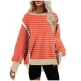 thumbnail image 1 of RYRJJ Womens Oversized Reverse Seam Sweatshirt Casual Long Sleeve Crewneck Lightweight Pullover Tops Loose Classic Striped Sweatshirts(Orange,S), 1 of 5