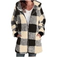 thumbnail image 1 of RYRJJ Womens Oversized Sherpa Jacket Zip Up Plaid Fuzzy Fleece Jackets Fall Winter Warm Hooded Coats with Pockets(Beige,S), 1 of 6