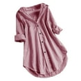 thumbnail image 1 of RYRJJ Womens Oversized Striped Button Down Shirts Classic Long Sleeve Stylish Collared Office Work Blouses Tops with Pocket Plus Size(Wine,XL), 1 of 6