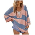 thumbnail image 1 of RYRJJ Womens Oversized Striped Shirt Half Zip Sweatshirt Color Block V Neck Top Casual Long Sleeve Loose Pullover Y2k Fall Trendy(Pink,S), 1 of 6