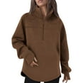 thumbnail image 1 of RYRJJ Womens Oversized Sweatshirt Long Sleeve Quarter Zip Hoodie Lightweight Fashion Fall Athletic Pullover Tops with Curved Hem(Coffee,L), 1 of 9