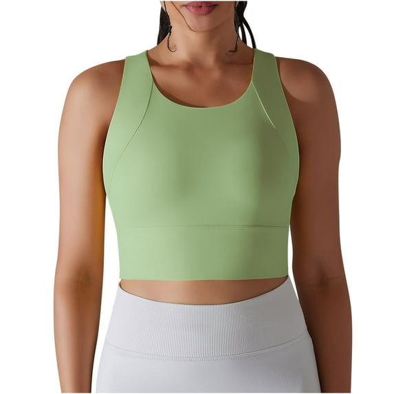 RYRJJ Womens Padded Sports Yoga T Shirts Bras Sleeveless Racerback Fitness Workout Running Crop Tank Tops with Built in Bra(Green,L)