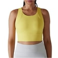 thumbnail image 1 of RYRJJ Womens Padded Sports Yoga T Shirts Bras Sleeveless Racerback Fitness Workout Running Crop Tank Tops with Built in Bra(Yellow,M), 1 of 5