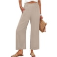 thumbnail image 1 of RYRJJ Womens Pants Wide Leg High Waisted Palazzo Pants Summer Flowy Beach Lounge Casual Trousers with Pockets(Khaki,M), 1 of 7