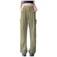 thumbnail image 1 of RYRJJ Womens Parachute Pants Lightweight Quick Dry Wide Leg Baggy Cargo Pants Y2K Elastic Waist Outdoor Travel Glof Work Trousers(Khaki;XL), 1 of 5