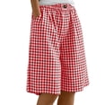 thumbnail image 1 of RYRJJ Womens Plaid Summer Bermuda Shorts Cotton Linen Shorts Knee Length Elastic Waist Beach Lounge Casual Long Short with Pockets(Red,3XL), 1 of 9