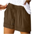thumbnail image 1 of RYRJJ Womens Plus Size Shorts Comfy Summer Drawstring High Waist Cotton Linen Beach Lounge Shorts for Women Trendy(Brown,3XL), 1 of 6